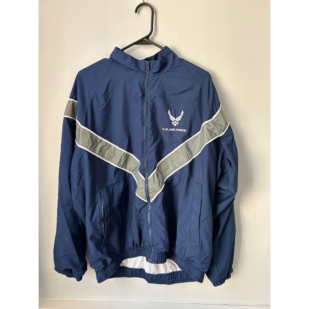 US Air Force PTU Training Jacket Navy Blue Reflective Windbreaker Medium Short